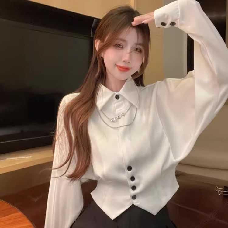 Bat Puff Sleeve Shirt Niche Age-Reducing French Early Autumn Style Waist-Cinching High-Waisted Chic Slimming Top for Women Bat Puff Sleeve Shirt Niche Age-Reducing French Early Autumn Style Waist-Cinching High-Waisted Chic Slimming Top for Women