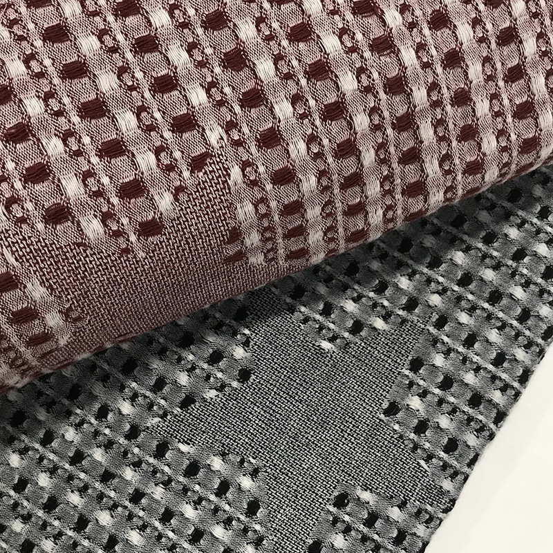 全棉华夫格肌理感面料色织提花五角星被套红色四季款布料