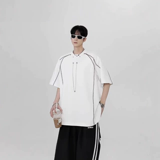 辑明线重磅短袖t恤男款夏季设计感项链宽松衣服潮牌美式高街半袖