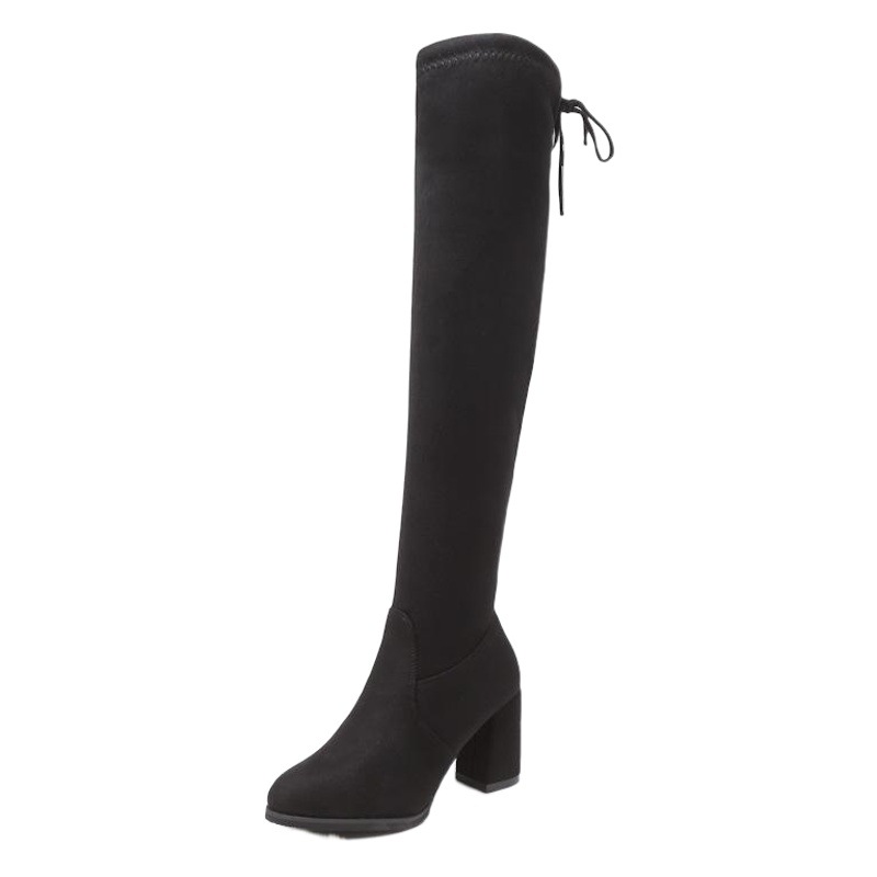 Botas por encima de la rodilla para mujer, estilo nuevo de invierno 2022, botas Martin de gamuza europeas y americanas con punta en pico, con forro polar y tacones altos engrosados, zapatos de mujer sin cordones.
