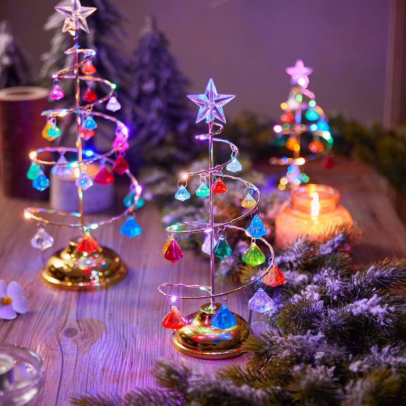 Decoración de Navidad de hierro forjado luminoso escritorio árbol de Navidad cristal árbol de Navidad luz de noche decoración de regalos de Navidad