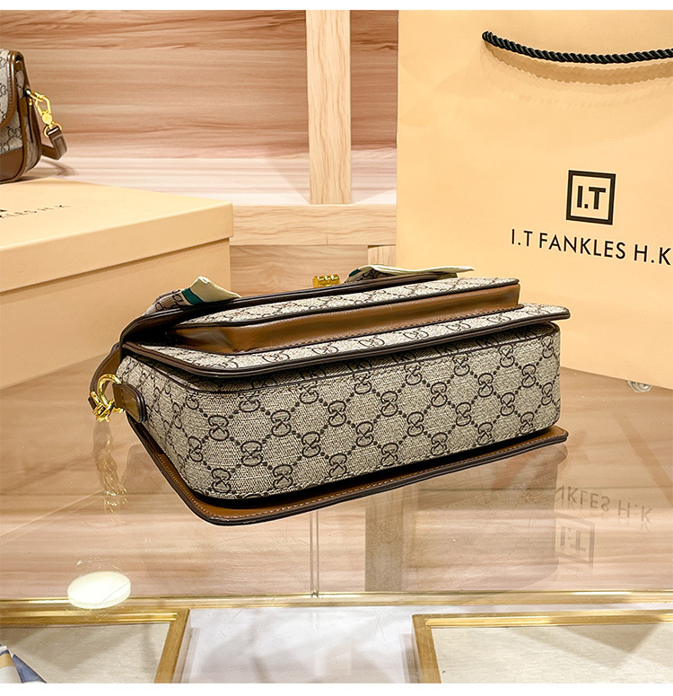 Túi đeo chéo nữ da thật dáng vuông nhỏ dung tích lớn họa tiết monogram — Cà phê/vàng đặc biệt, Cà phê/nâu, Màu kaki, Màu kaki 502 chi tiết 8