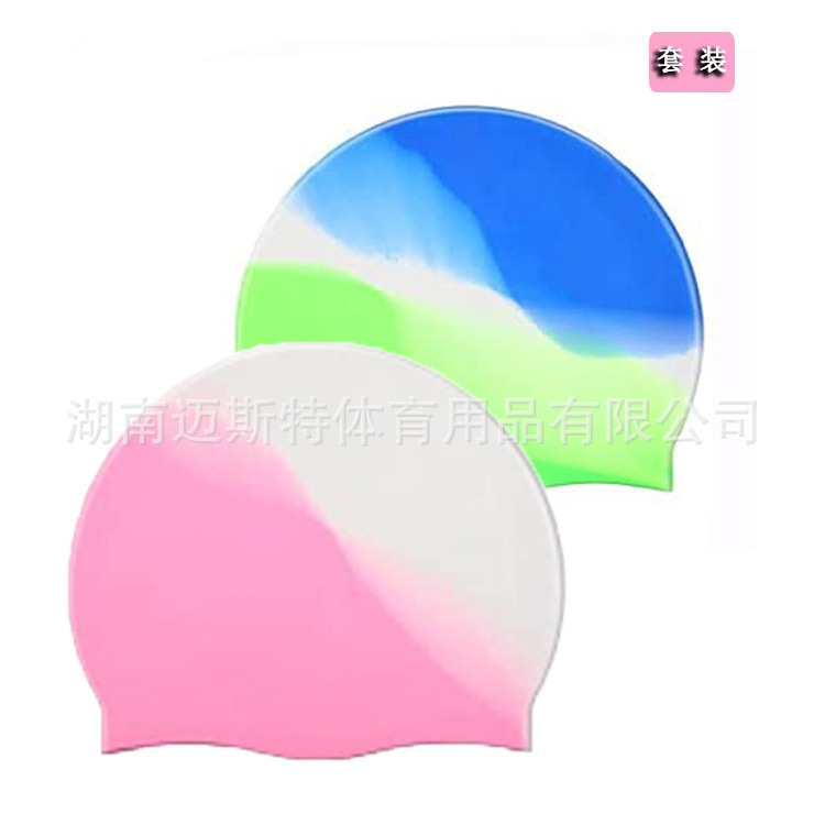 Gorro de baño de silicona suave a juego de color degradado al por mayor de fábrica Gorro de baño para niños y adolescentes de 4 a 12 años Amazon transfronterizo