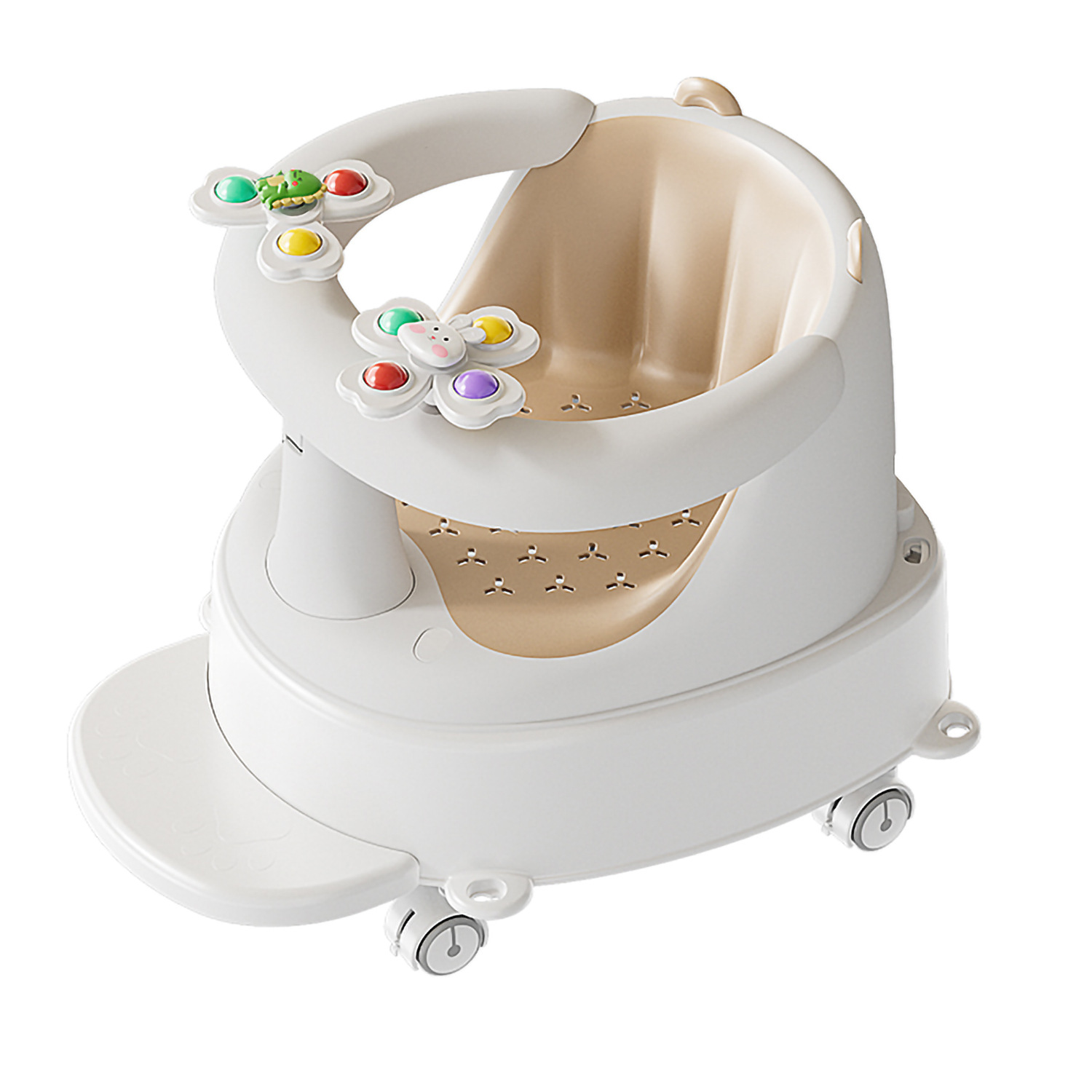 Asiento de baño para bebés, anticaídas, para aprender a sentarse, bañera con taburete antideslizante, reclinable, soporta al niño en la bañera, con sensor de temperatura