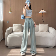 天糸ライセルジーンズ女性2025年夏の新型ハイウエストはやせているストレートカジュアルで、とても垂れ下がっています。