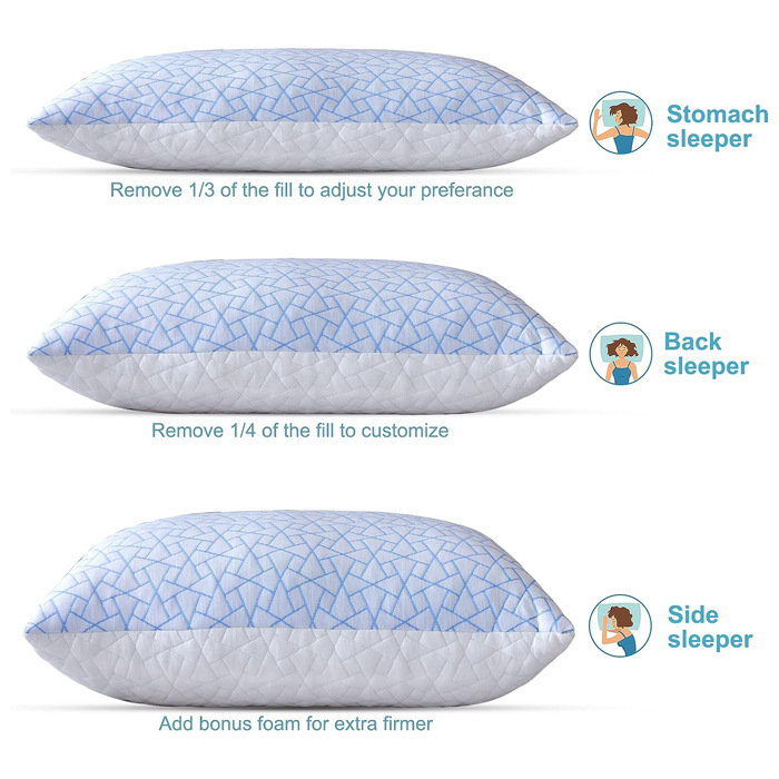 Almohada de memoria de tela de seda fría | Relleno de partículas viscoelásticas | Almohada ergonómica ventilada