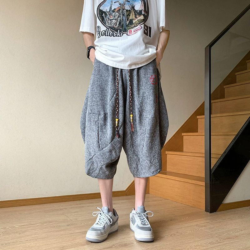 Design Sense Linen Capri Pants Summer Loose Hallen Medium Pants Duffy Shuai Chao Brand Over-the-knee Men's High Street Casual Pants
