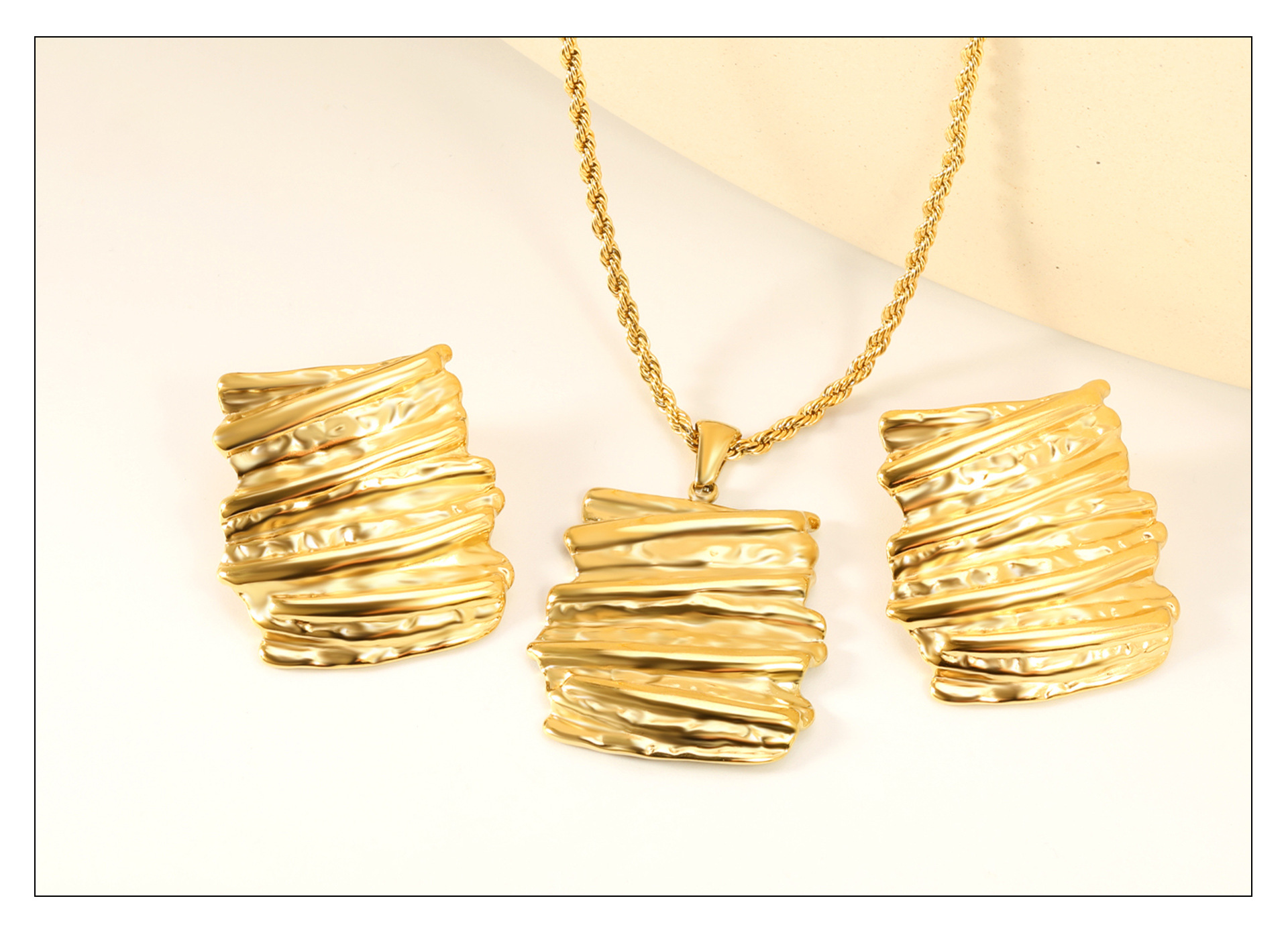 Earrings + Necklace Quantity Wholesale Jewelry Elegant Vintage Style Irregular Bark 304 Stainless Steel Plating Twisted Rope Chain Earrings Necklace Jewelry Set
