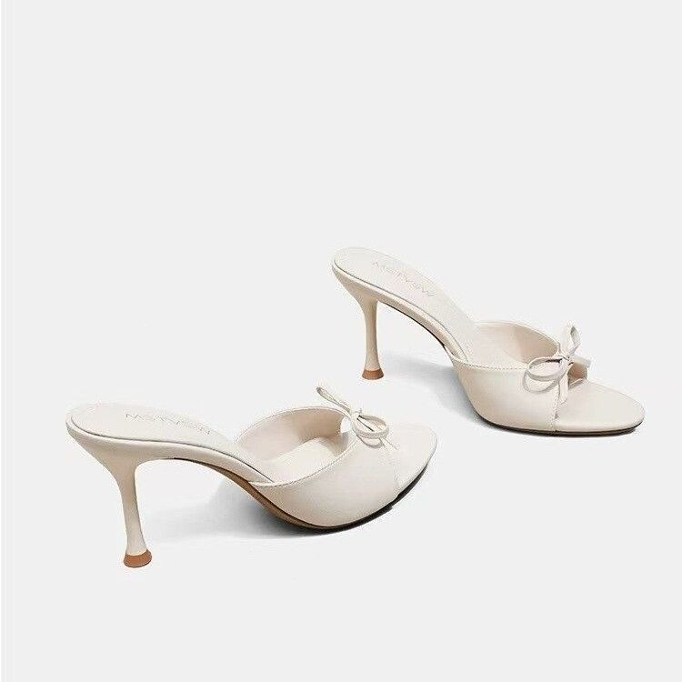 Soft-Soled Slip-On Summer French-Style Open-Toe High-Heeled Shoes 2026 Model with Thin Stacked Heels and Bowknot Sandals for Women Soft-Soled Slip-On Summer French-Style Open-Toe High-Heeled Shoes 2026 Model with Thin Stacked Heels and Bowknot Sandals for Women
