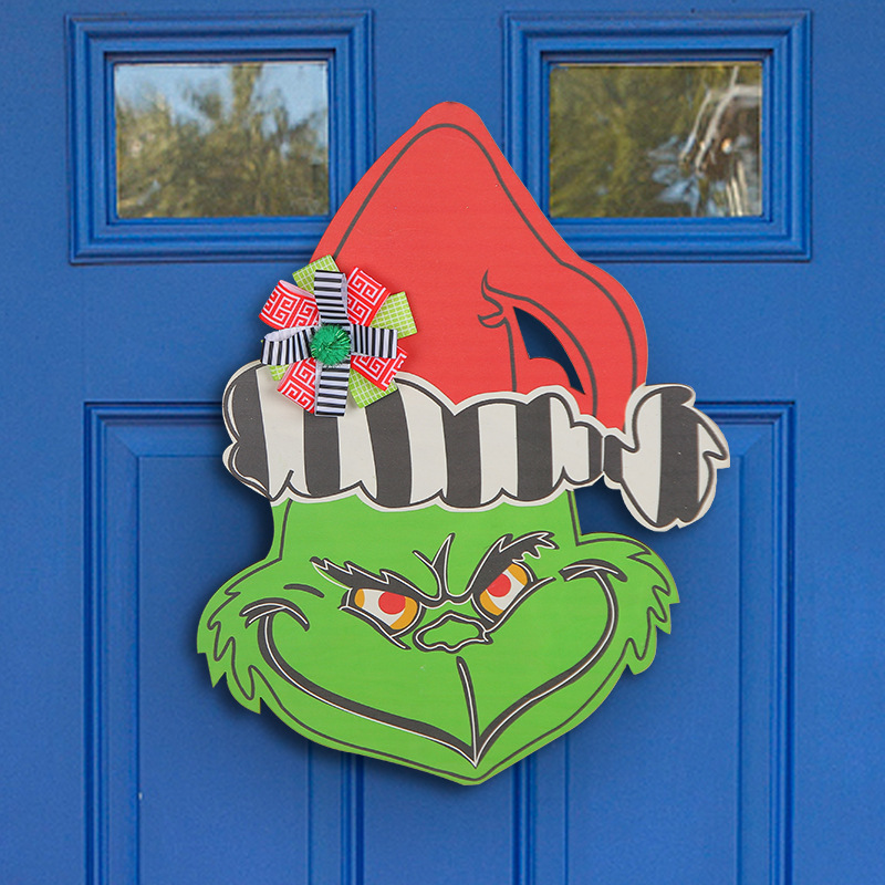 Christmas Decorations Wooden Door Plaque The Grinch Head Door Hanger Green Monster The Grinch Wreath