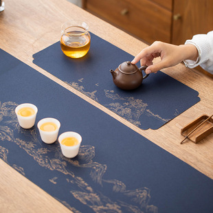 No-Wash Waterproof Tea Mat Zen Fabric Table Flag Tea Table Cloth New Chinese Style Landscape Non-Slip Insulation Mat Dry Tea Tray Mat