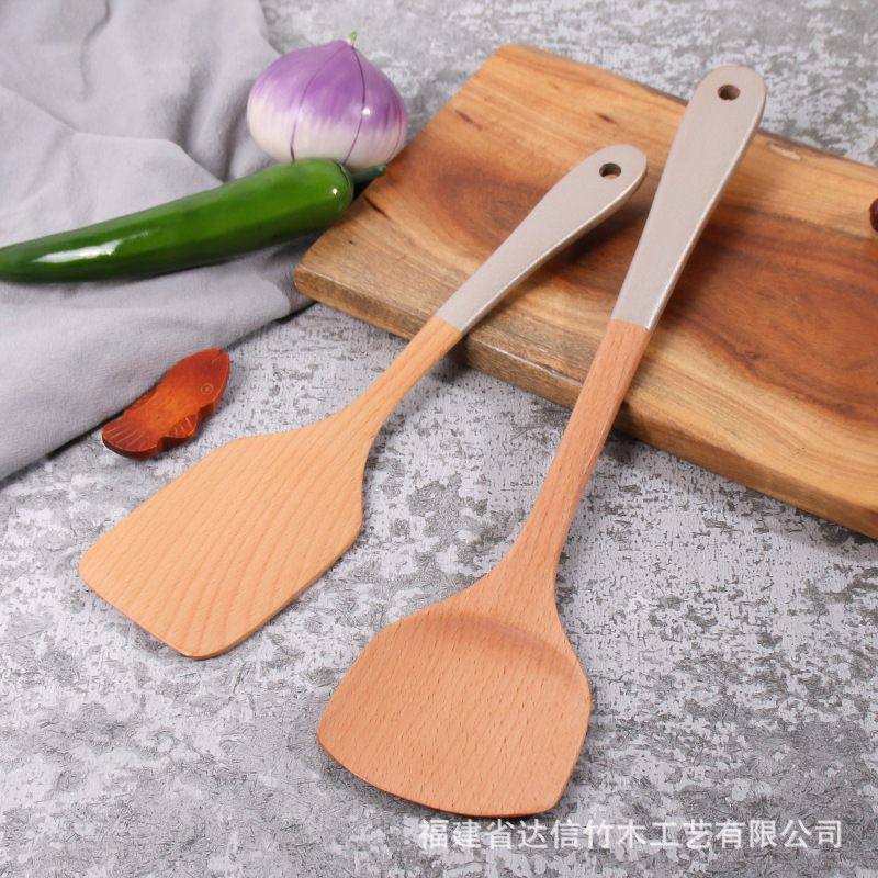 Espátula de madera olla antiadherente espátula especial de madera mango largo pala de cocina al por mayor hogar de madera utensilios de cocina traje letras generación