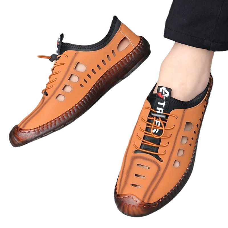 2023 nuevas sandalias de verano para hombre zapatos con agujeros huecos transpirables para hombre sandalias casuales de tendón de res para hombre