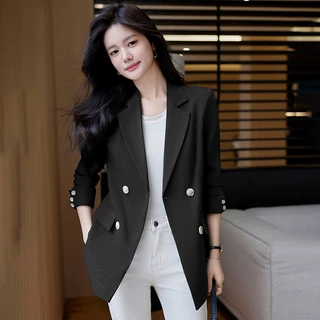西装外套女2024年春秋新款设计感气质小众时尚双排扣蓝色西服外套