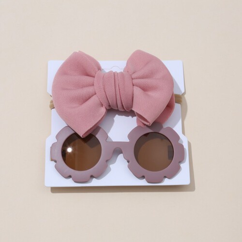 Children's Sun Lens Hat Set with Space Cotton Plain Color Hair Band Sunflower Sunglasses