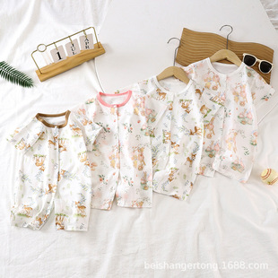 Pure Cotton Boneless Short-Sleeved Summer Thin Newborn Jumpsuit Female Baby Summer Single-Breasted Home Clothes