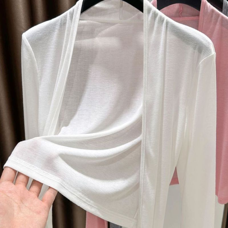 White Tencel Lyocell Sun Protection Cardigan for Women Summer Outer Sun Protection Shawl Thin Air-Conditioned Ice Silk Blouse Jacket