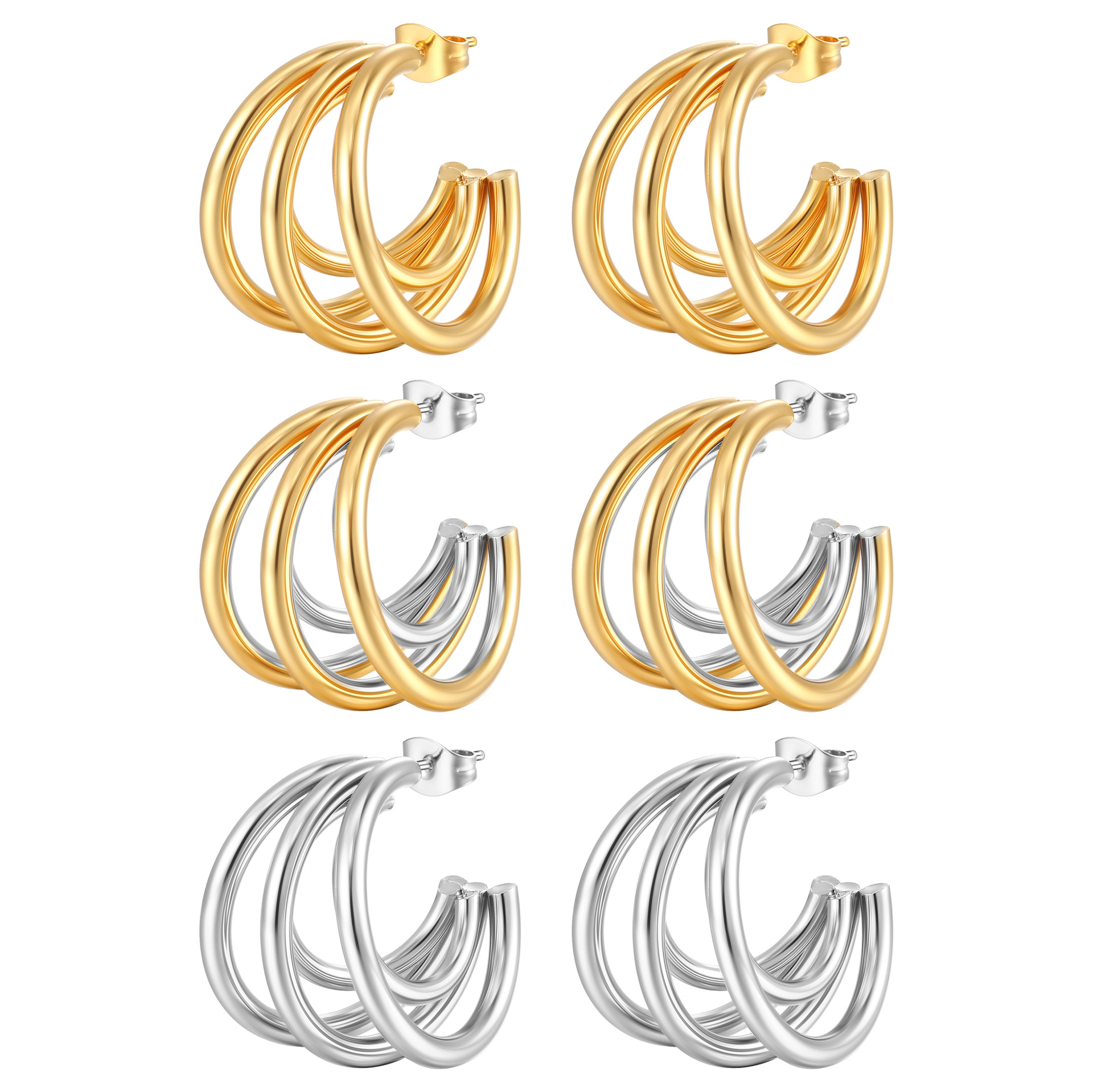 Pendientes de múltiples capas de acero inoxidable de moda tendencia de las mujeres de alto sentido 18K oro irregular pendientes de acero de titanio al por mayor