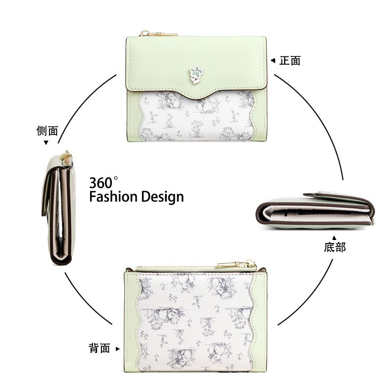 Amazon cross-border hot wallet ins bolso de tarjeta de mujer simple en una flor y hierba pequeña fresca bolsa de cambio de chicas cremallera