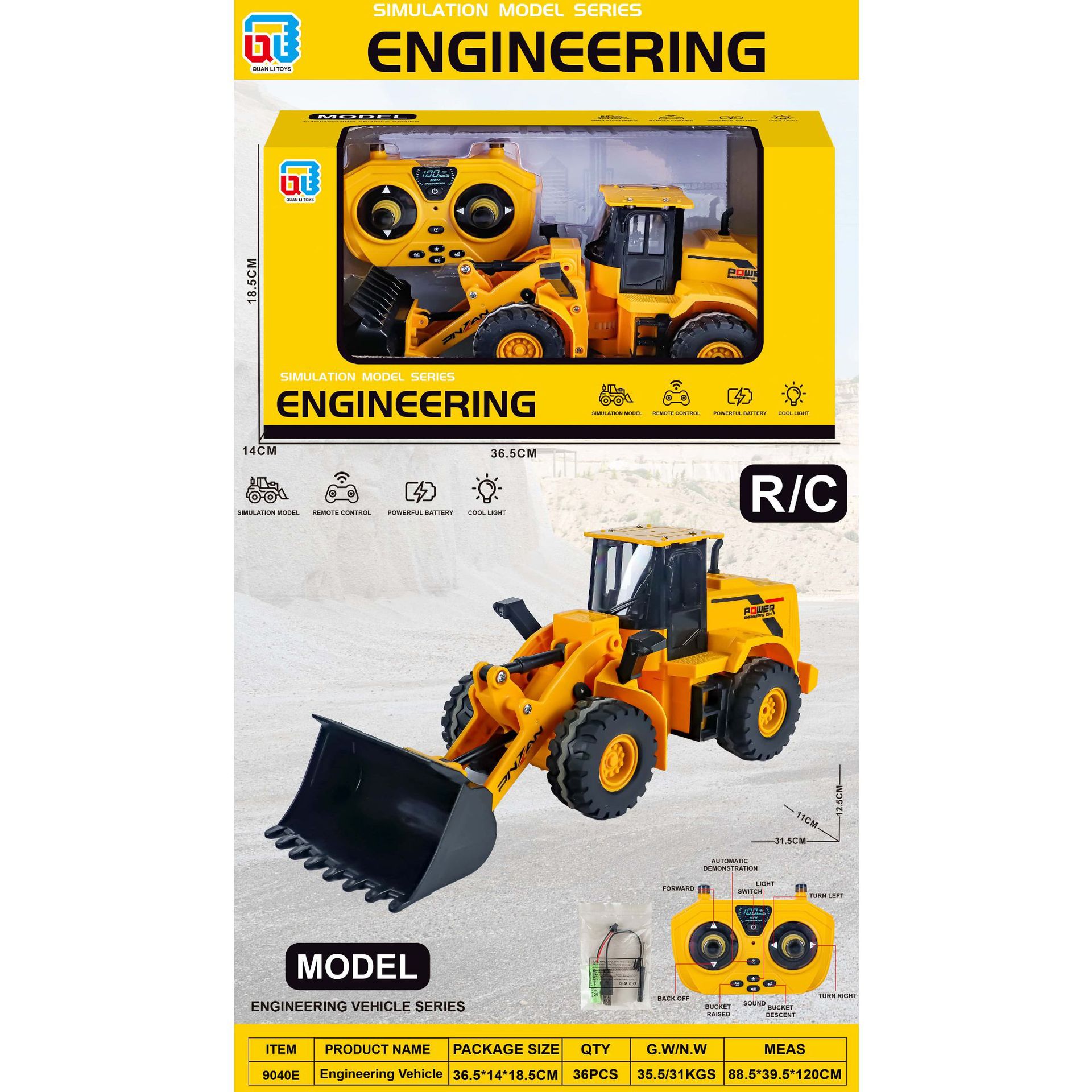 Excavadora de plástico de control remoto inalámbrico transfronterizo juguetes infantiles simulación de ingeniería eléctrica excavadora gancho regalo para niños