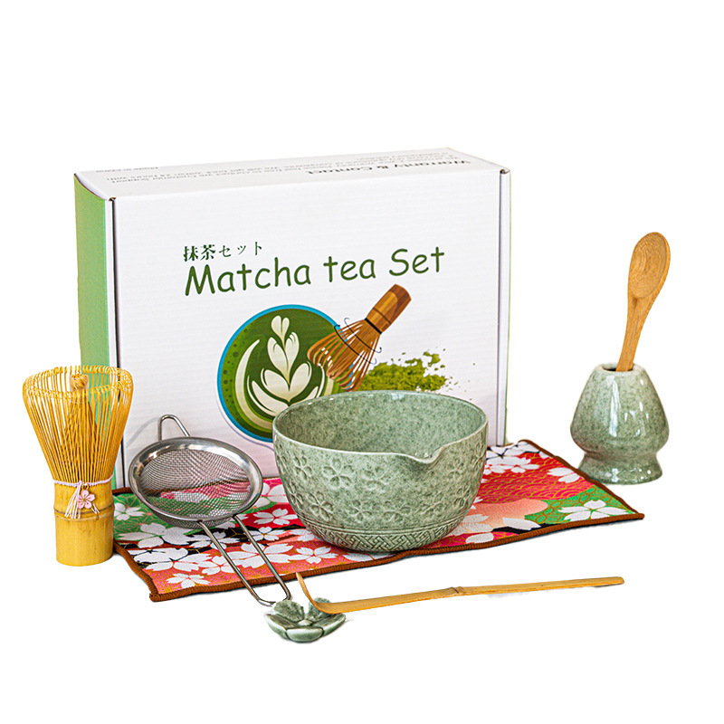 抹茶セット 8点セット 和風 桜抹茶 茶筅 カラーボックス クロスボーダー 抹茶ボウル 注ぎ口付き|undefined