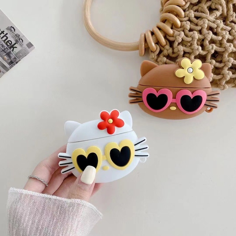 クリエイティブでかわいい KT 猫 AirPods Pro Apple Bluetooth ヘッドフォンケース第 2/3 世代漫画シリコン保護カバーに適しています|undefined