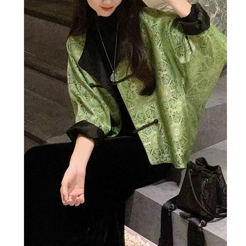 新中式唐装绿色短外套女春秋款欧货高级感中国风气质名媛开衫上衣|undefined