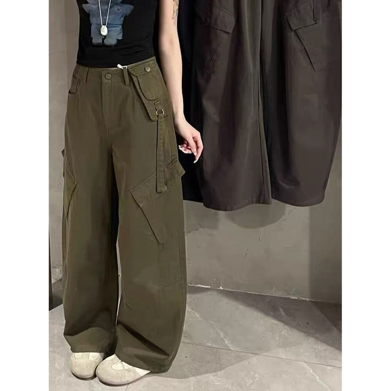 美式复古工装高腰裤女2025早秋新款宽松显瘦直筒阔腿休闲长裤子潮|undefined