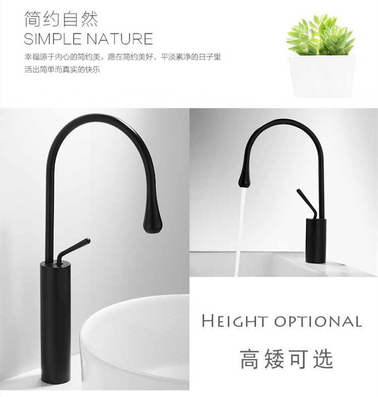 Copper washbasin, cold and hot water faucet, washbasin, black washbasin, countertop basin, bathroom cabinet faucet, white water drop faucet Application Scenario