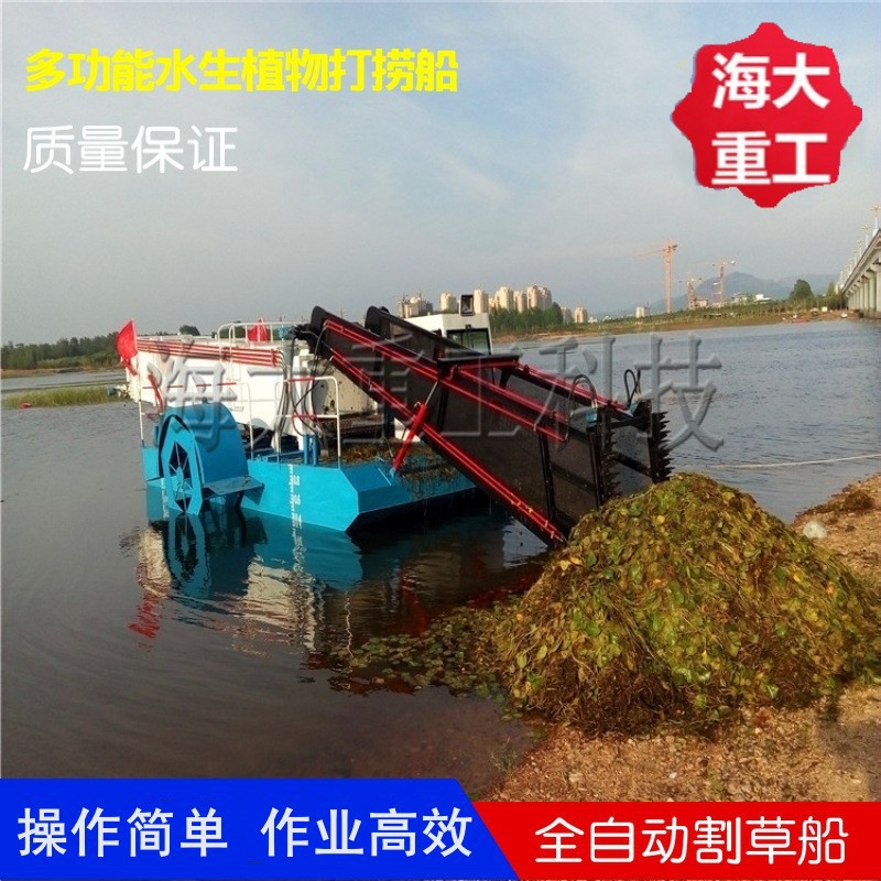 鱼塘水草粉碎船 水草收割打捞粉碎船 水上收集粉碎一体机械