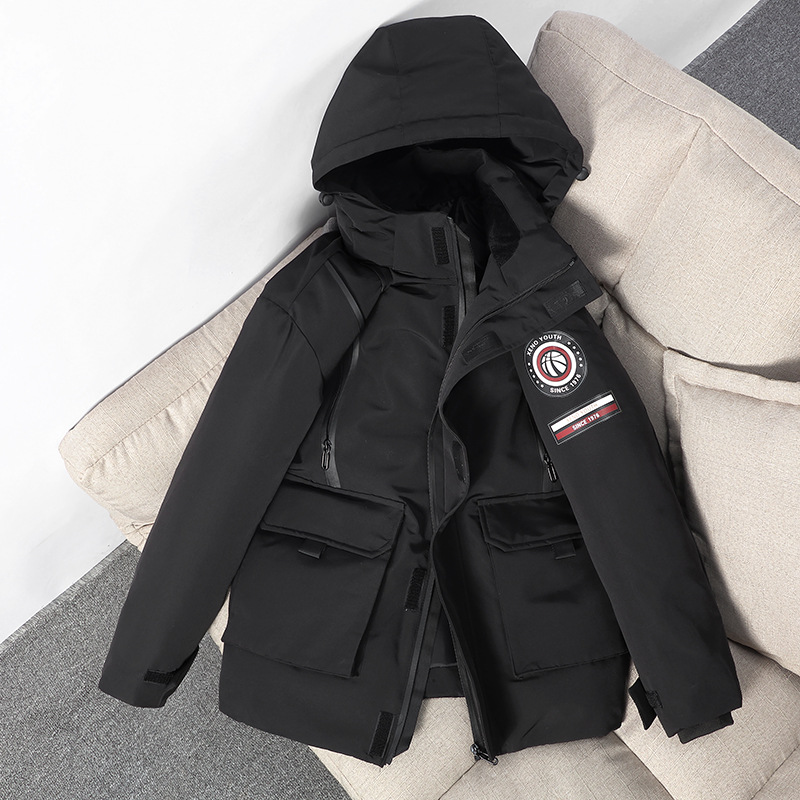 Solid velvet keep warm down jacket with zipper for leisure