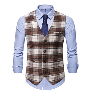 Cross-Border 2025 Spring and Autumn Korean Style Men's Fashion Large Plaid Single-Breasted Suit Vest Fashionable V Neck Casual Vest