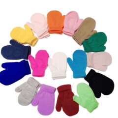 子供用手袋、冬用手袋、ニット単色手袋、ベビー用手袋、暖かいプラスベルベット、学生用アクセサリー手袋卸売