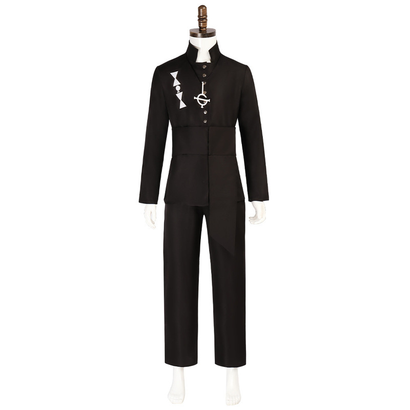 Band Guitarist Cosplay Full Set Black Stand-Collar Long-Sleeve Top with Silver Badge Waistband Straight-Leg Pants Role-Playing
