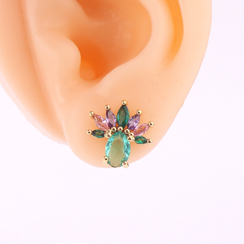 Retro Eye Flower Butterfly Copper Ear Studs Enamel Zircon Copper Earrings