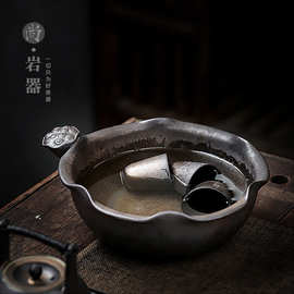 鎏金陶瓷茶洗大号功夫茶道配件中式水洗茶杯洗复古茶渣缸笔洗家用