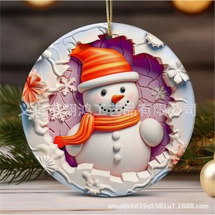 Cross-Border New Christmas Tree Decoration Pendant Acrylic Flat Round Christmas Snowman Decoration Pendant