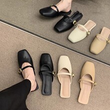 法式包头拖鞋女2025新款夏季外穿单鞋气质名媛半拖百搭平底平跟