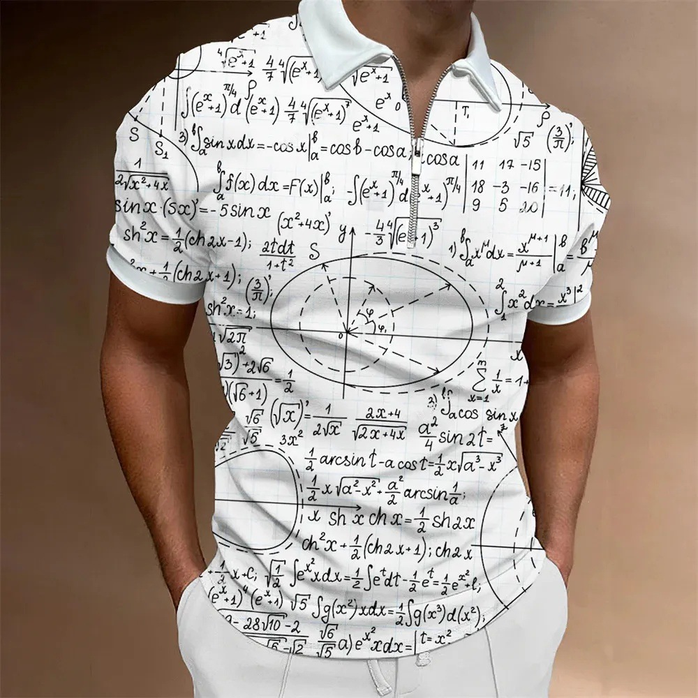 Personalidad, nuevas ideas, matemáticas, fórmula matemática, impresión 3D, camisa POLO con cremallera de manga corta transpirable con solapa suelta para hombre