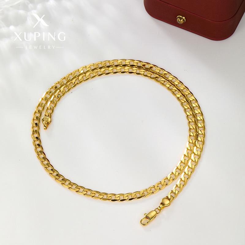 Collar Xuping, Nuevo, Moderno, de Aleación, Chapado en Oro de 24k, con Cierre Japonés, Cadena Simple para Clavícula, Joyería Personalizada, Venta al por Mayor