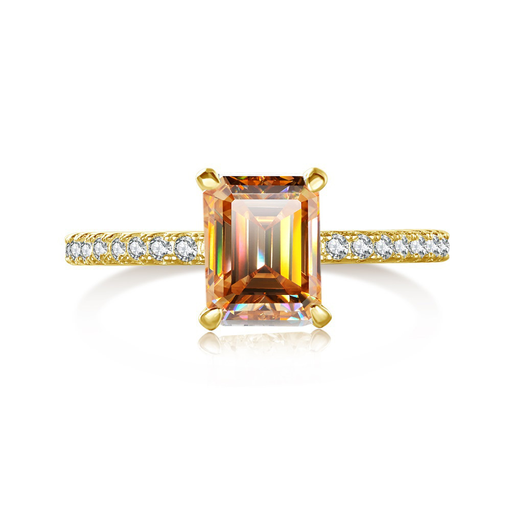 2 quilates esmeralda corta rosa color anillo de piedra de moissanita plata esterlina S925 anillo de fila correa de boda certificado GRA