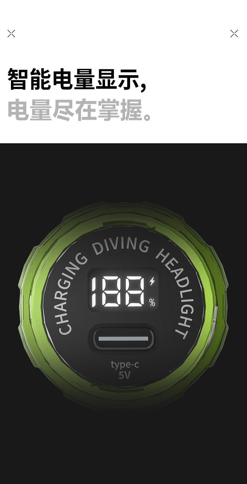 Cross-Border New Led Diving Strong Light Ultra-Bright Waterproof USB Charging Long-Range Long-Life Deep Diving Flashlight for Fishing