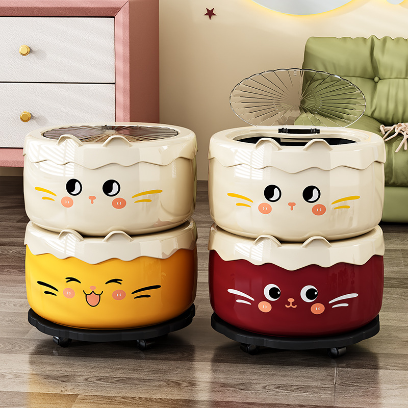 Cartoon Cat Trash Can with Wheels, High Aesthetic Value, Dual-Bin for Home Use, Creative and Cute Waste Bin with Lid for Bedroom and Living Room