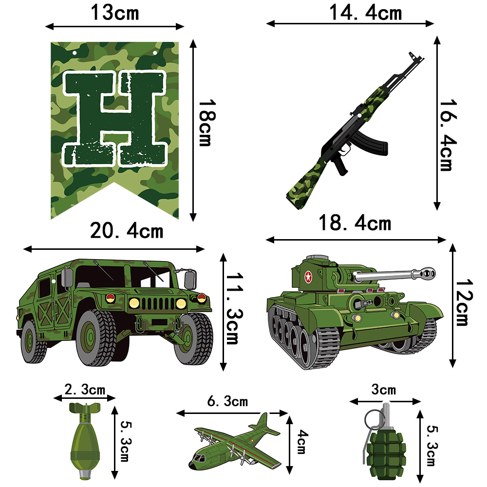 Nuevo tema militar cumpleaños decoración cumpleaños tire bandera camuflaje tire bandera espiral colgante pastel Tarjeta de inserción