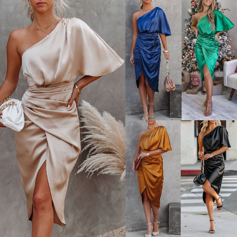 Cross-Border Independent Site Amazon 2024 Sexy One-Sleeve Rose Asymmetrical Dress Evening Gown for Women Cross-Border Independent Site Amazon 2024 Sexy One-Sleeve Rose Asymmetrical Dress Evening Gown for Women