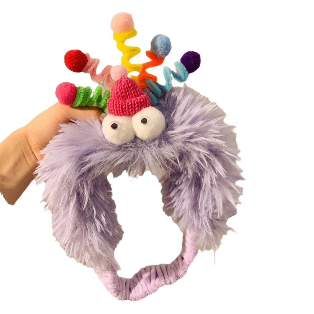 Divertido Twisted stick diadema lindo peluche pequeño monstruo cara lavado pelo banda grandes ojos con sombrero divertido antideslizante diadema