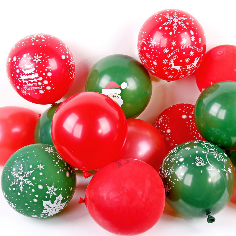 Decoración de Navidad suministros 12 pulgadas globo de látex Festival tema Fiesta rojo y verde impreso globo de látex al por mayor
