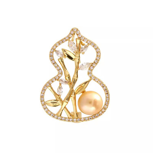 Minimalist Chinese-style gourd and bamboo leaf brooch for women, elegant and versatile, pearl flower pin accessory, unique and personalized design.