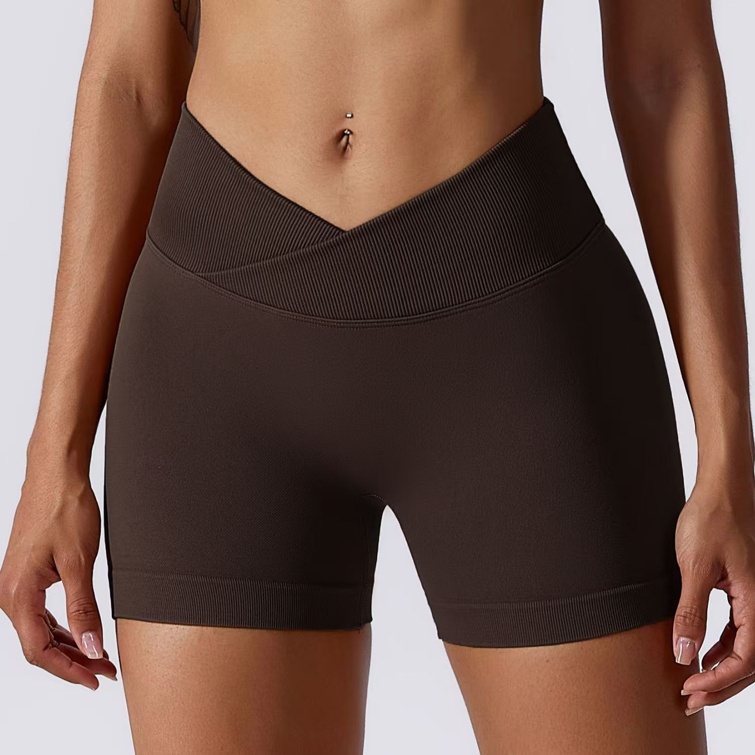 Cross V-Waist Yoga Honey Peach Hip Lifting Short Elástico High Waist Running Fitness Short Short Short Short Fitness Short