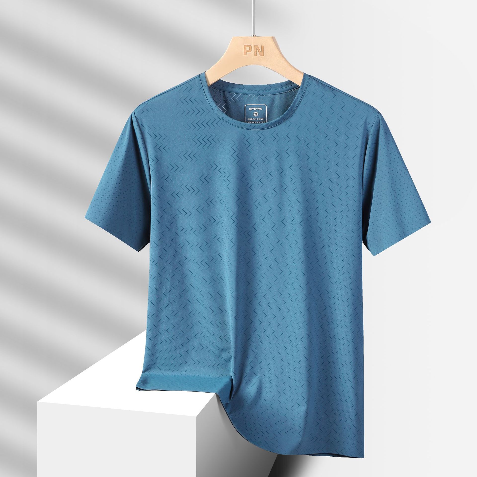 Camiseta deportiva de verano de hielo de manga corta, cuadrícula de diamante suelta, medias mangas casuales transpirables, secado rápido, mangas cortas para hombres al por mayor